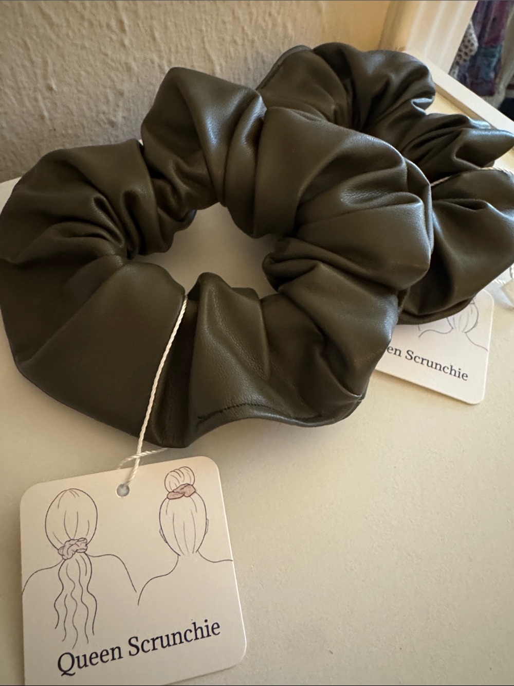 Olive Green Faux Leather Hair Scrunchie